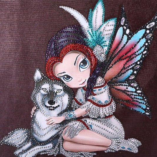 Elf girl petting wolf Crystal Rhinestone Diamond Painting
