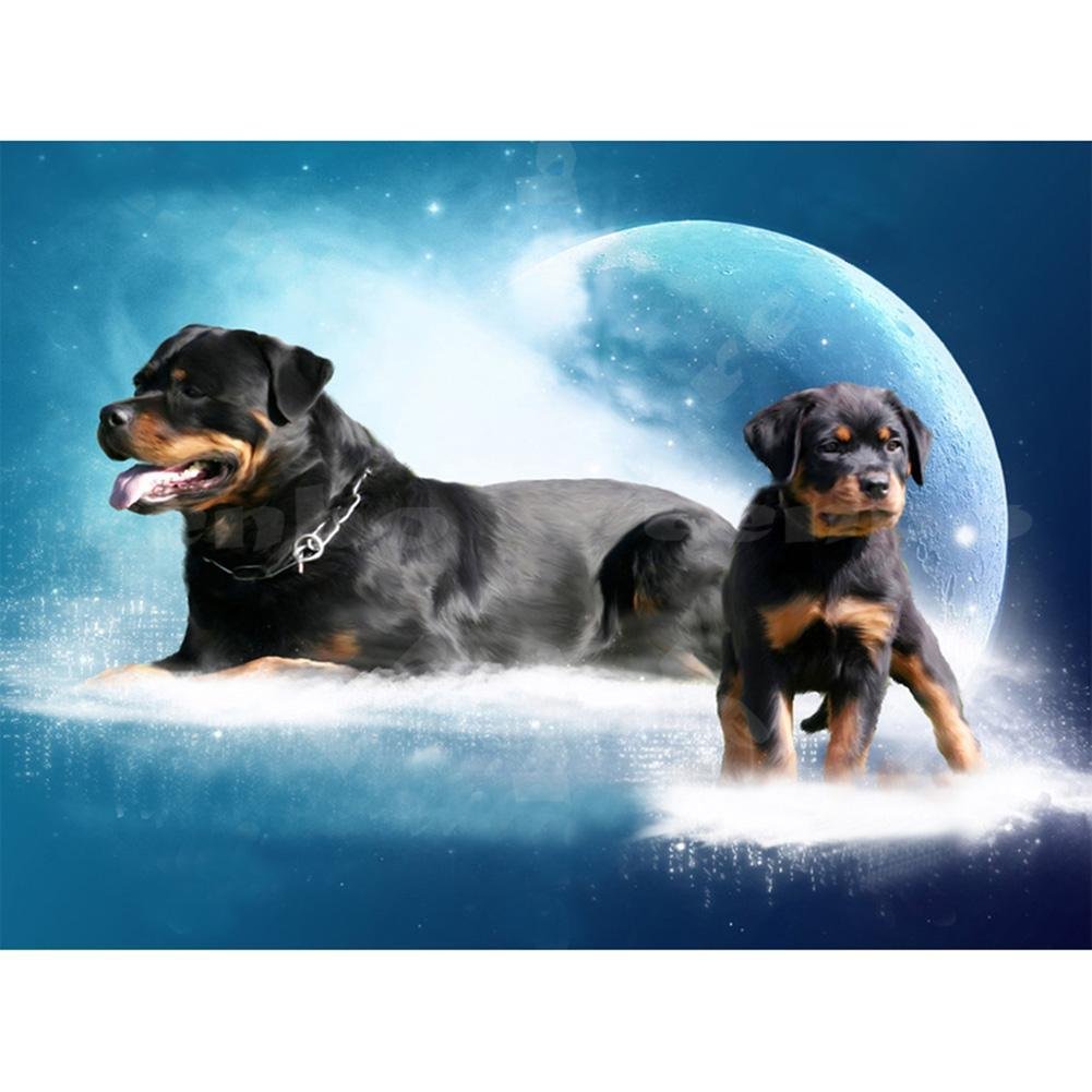 5D Diy Diamond Painting Kit Full Round Beads Dogs Moon