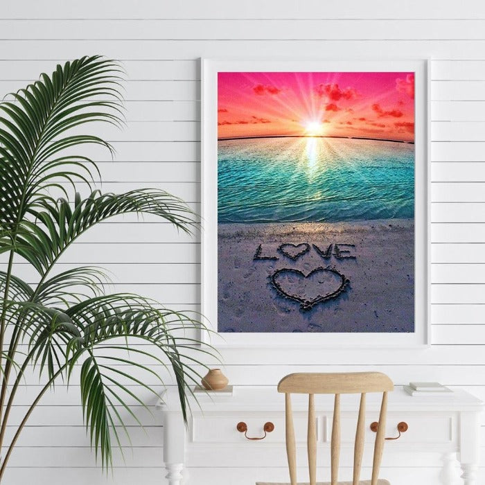 LOVE Beach Hand Painted Canvas Oil Art Picture Craft Wall Decor Artwork
