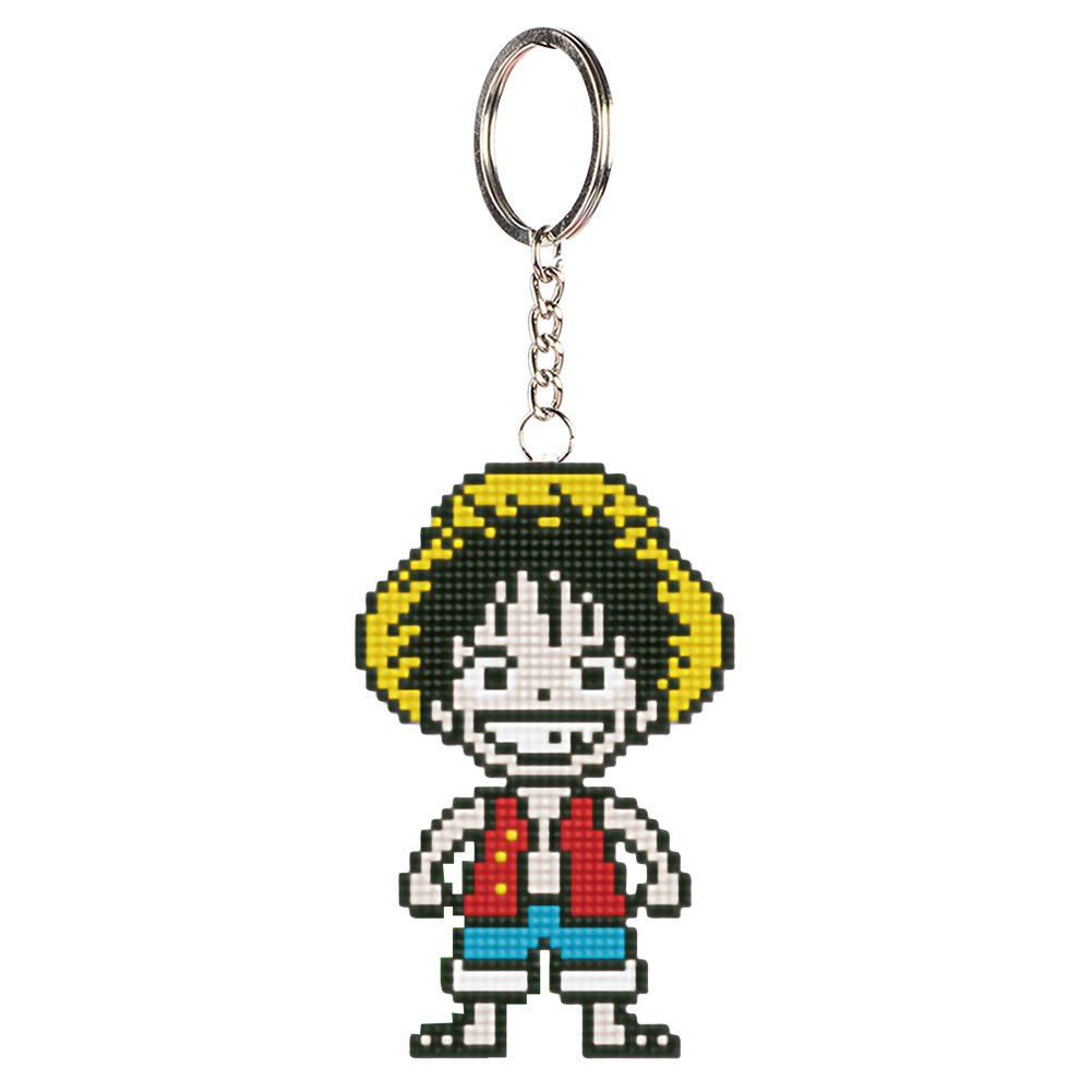 Cartoon Stamped Beads Cross Stitch Keychain 