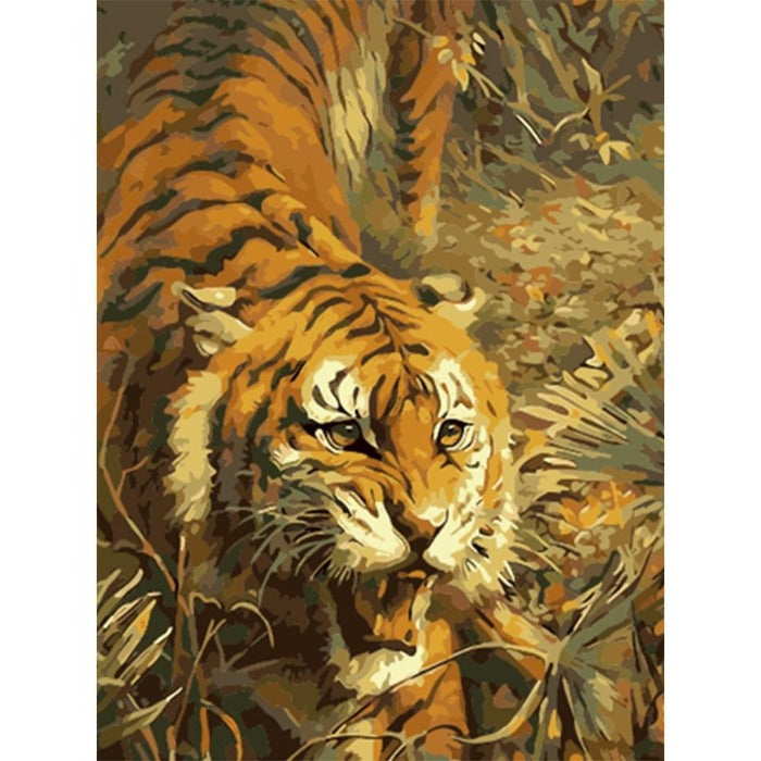 Hand Painted Artwork Frameless DIY Fierce Tiger Painting By Numbers Kit