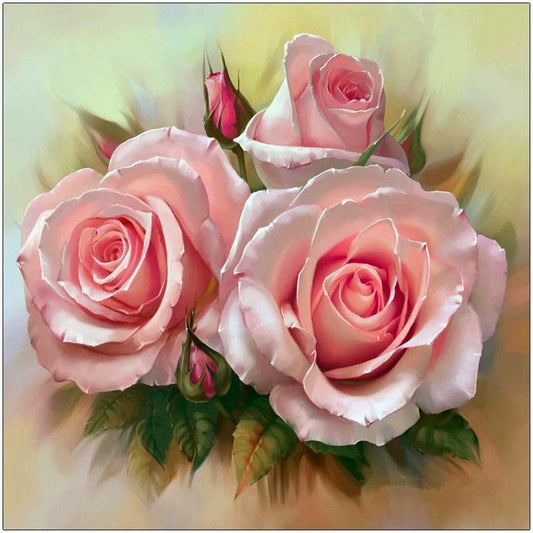 Diamond Painting - Partial Round - Three Pink Flowers