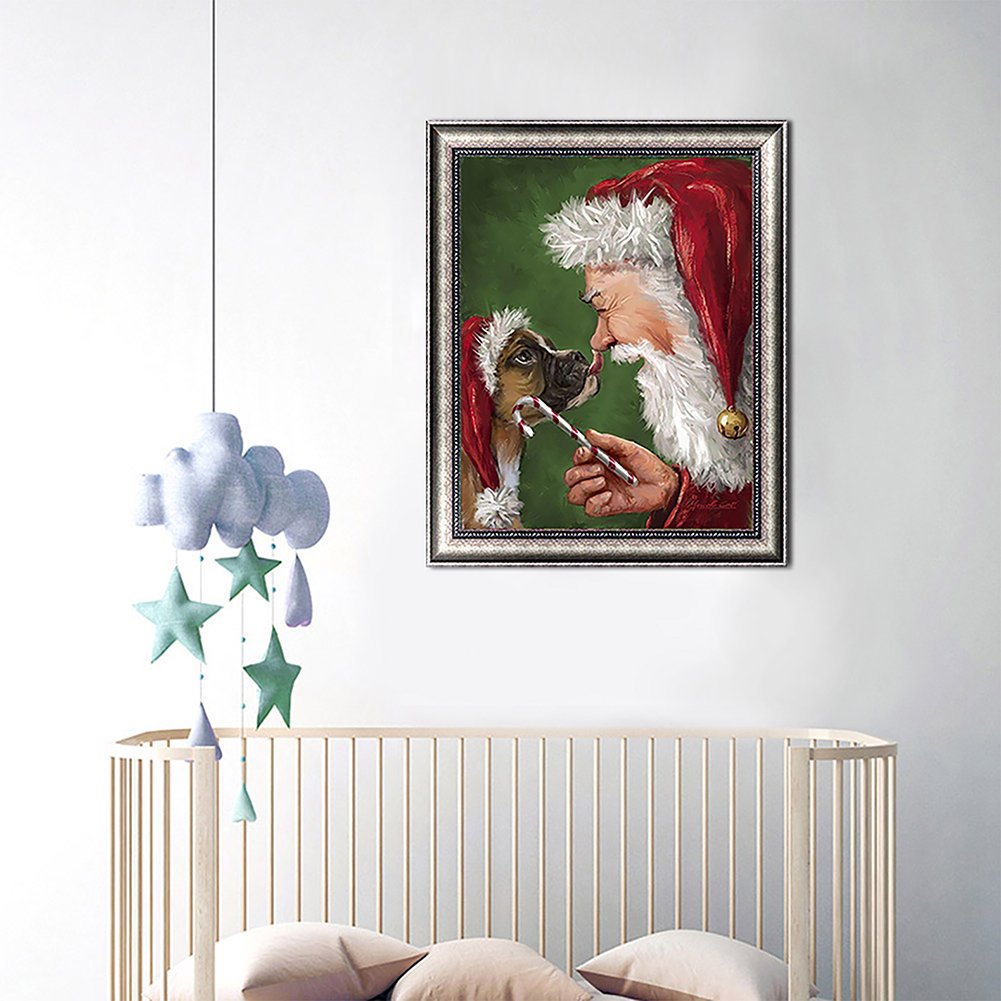 Pintura Diamante - Rodada Completa - Papai Noel e Cachorro