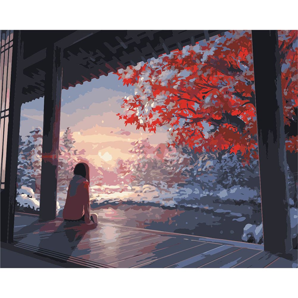 Paint By Number Oil Painting Watching Cherry Blossom Girl (40*50cm)