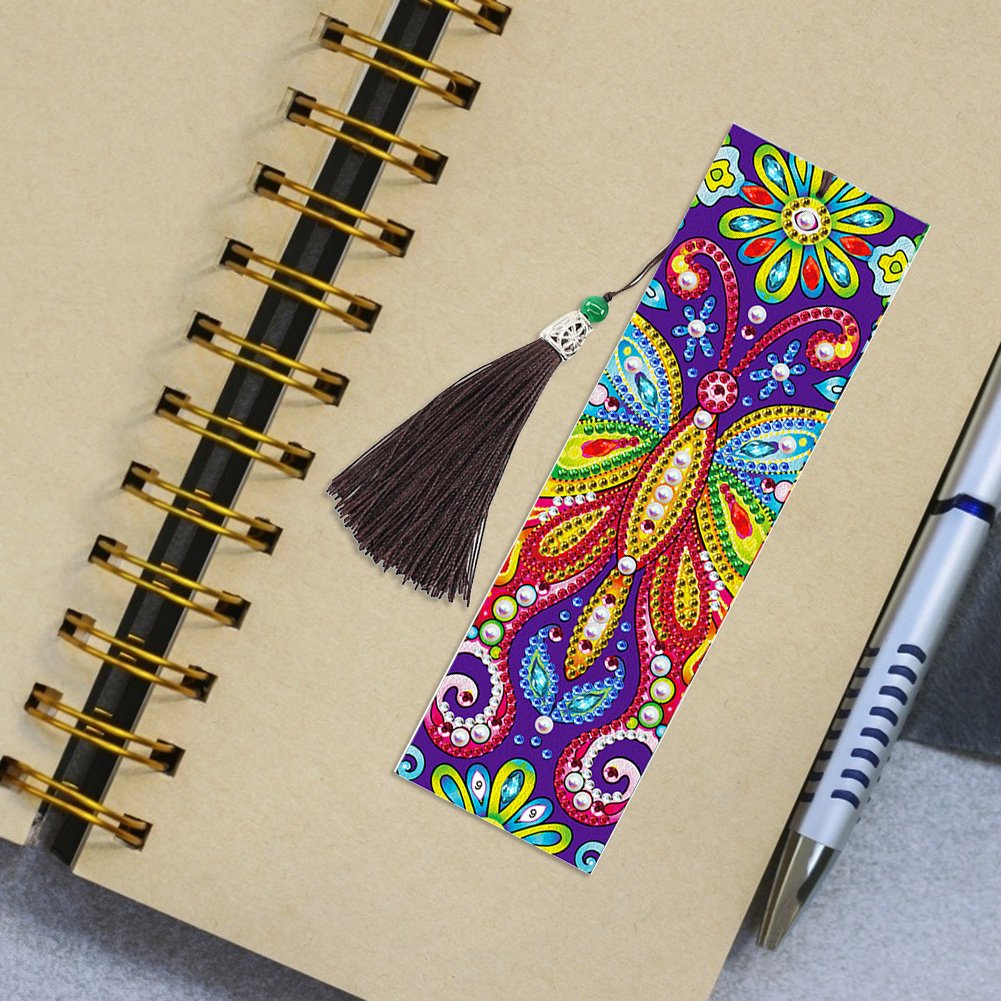 5D DIY Special Shaped Diamond Painting Leather Butterfly Tassel Book Marks