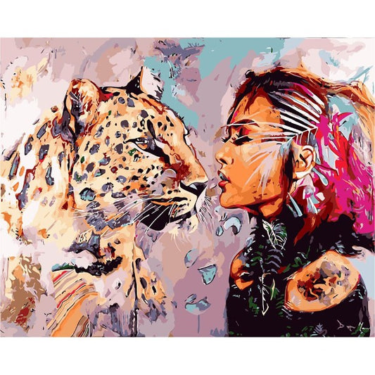 DIY Digital Oil Painting By Numbers Kits Beauty and Tiger Canvas Acrylic Color Drawing Picture