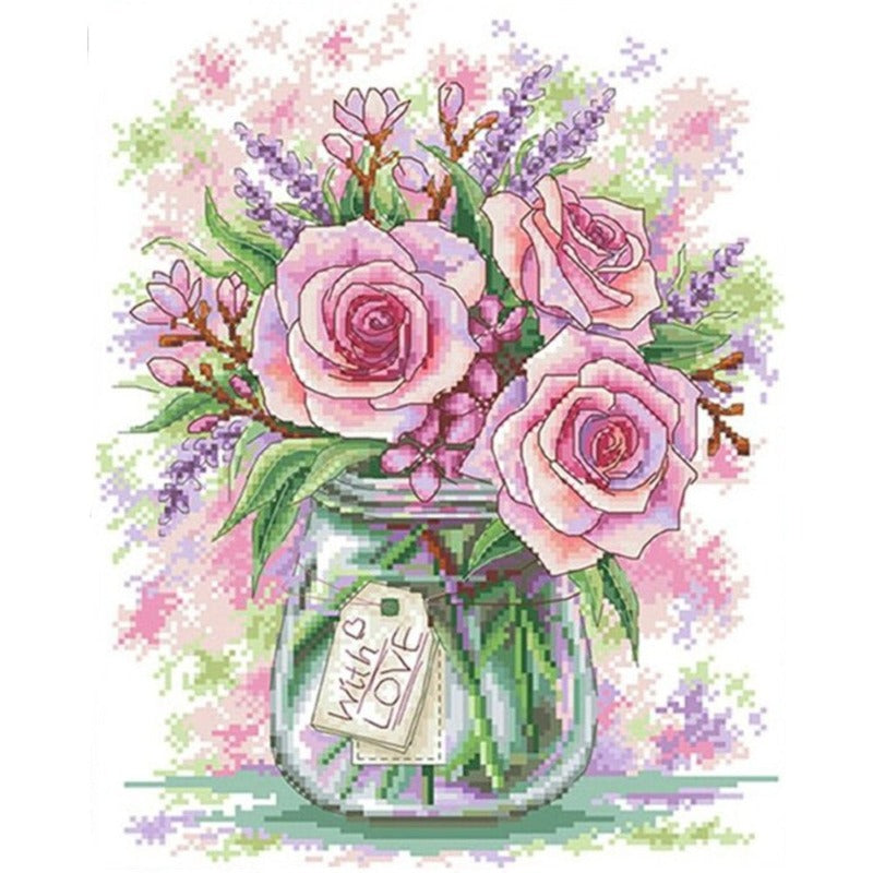 11ct Stamped Cross Stitch Pink Rose( 36*46cm)