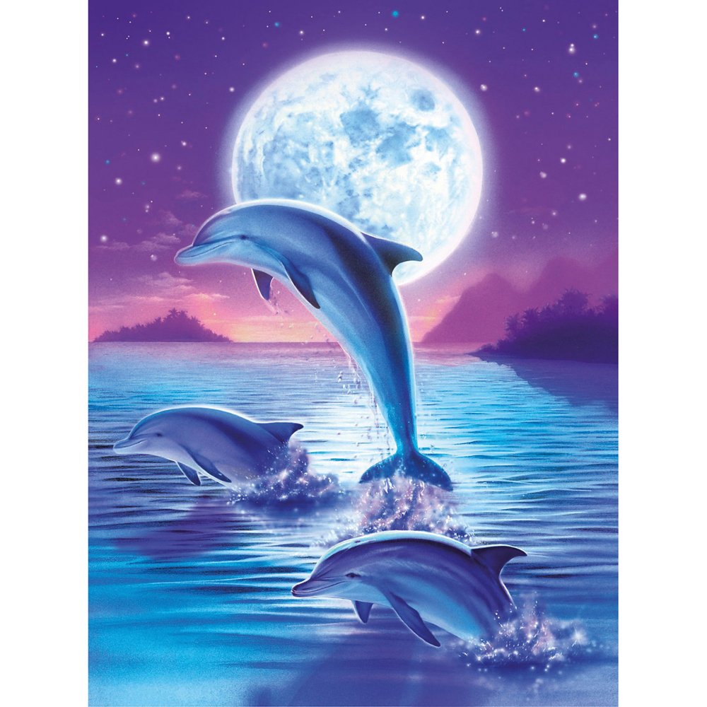 Diamond Painting Art Full Drill Dolphins under moon