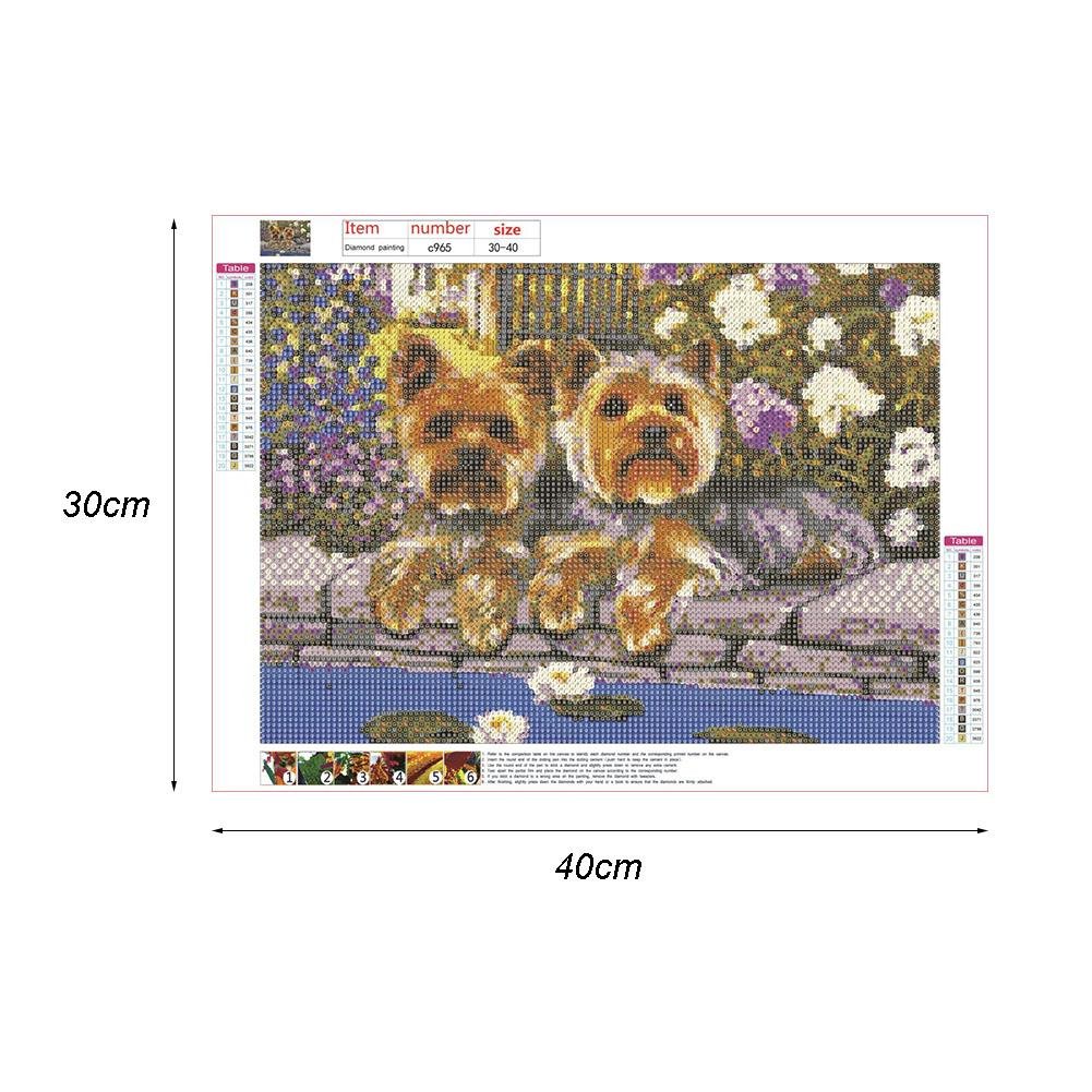 Pintura de diamante - rodada completa - cães de flor