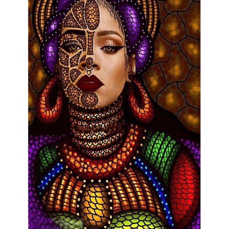 Full Round Diamond Painting Kits African Tattoo Face Beauty
