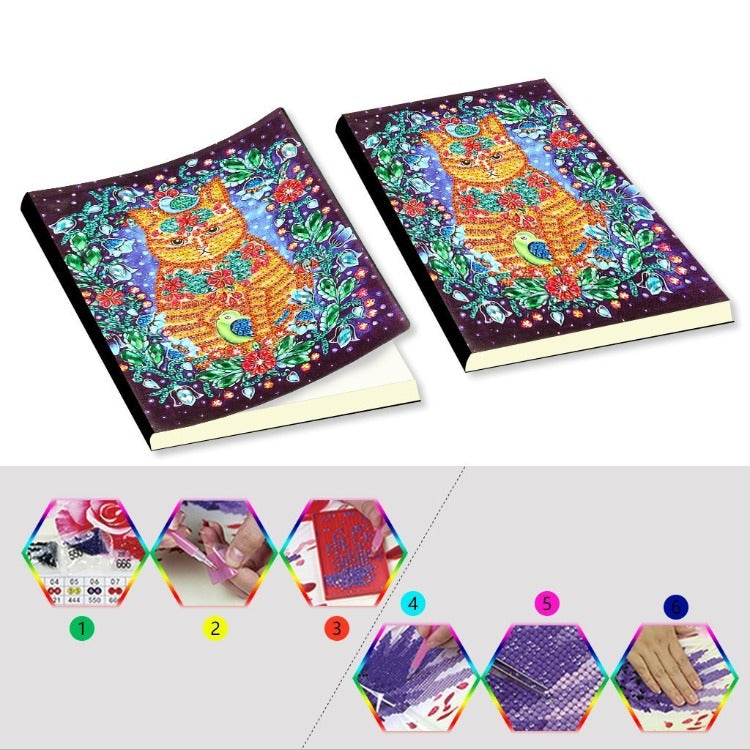 A5 5D Notebook DIY Part Special Shape Rhinestone Diary Book | Cat【diamondpaintingsart】