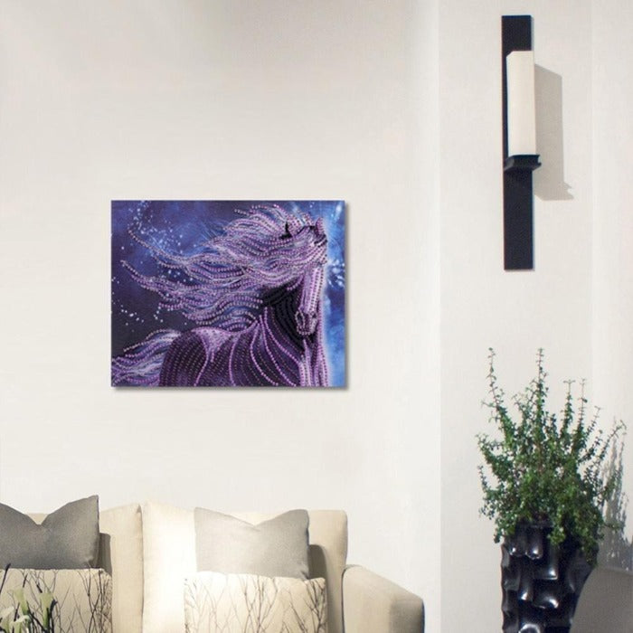 5D DIY Special Shaped Diamond Painting Purple Horse Kit Home Decor