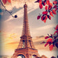 Eiffel Tower and red leaves Diamond Painting 