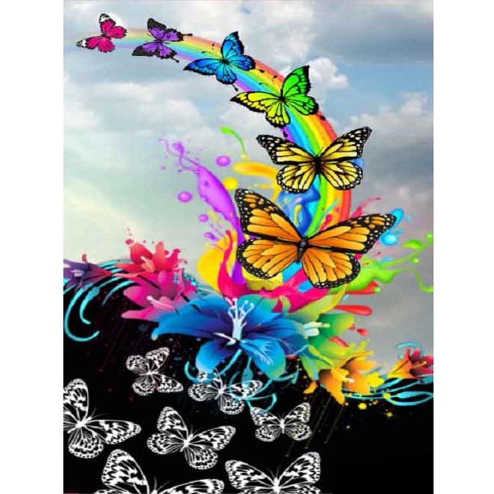 5D Diy Diamond Painting Kit Full Round Beads Rainbow Butterfly