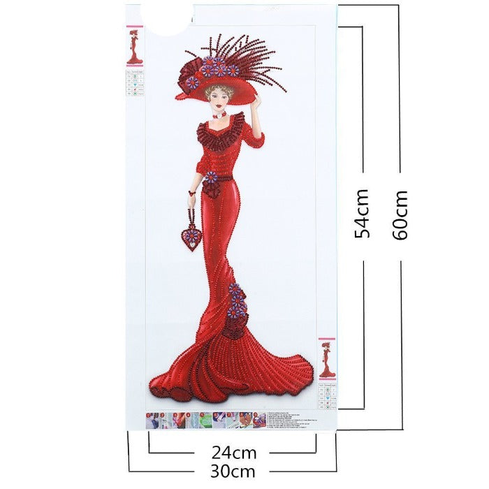 part drill DIY 5D Crystal Rhinestone Diamond Painting Kit Red Dress Lady (30*60cm)