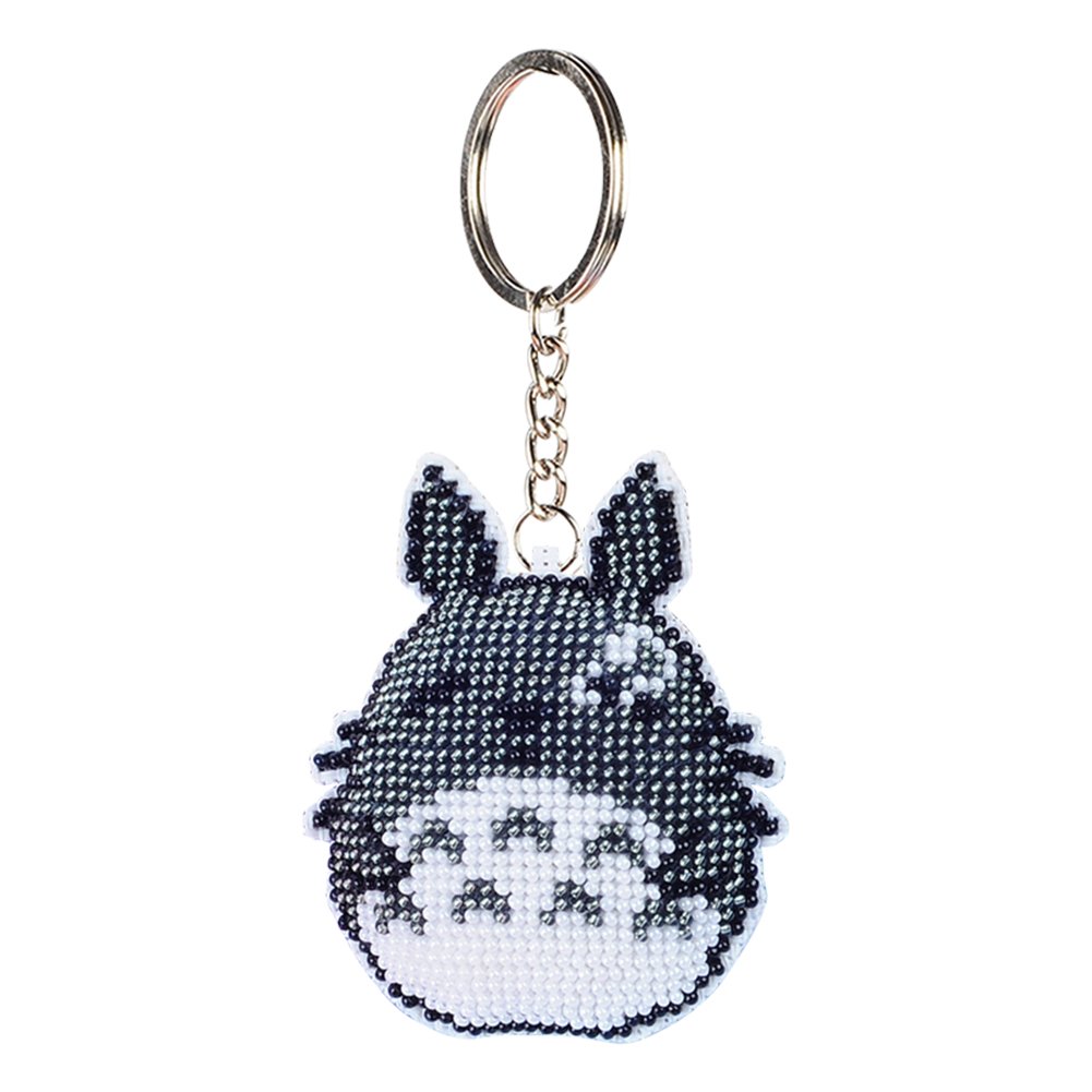 Stamped Beads Cross Stitch Keychain Sleepy Cat 