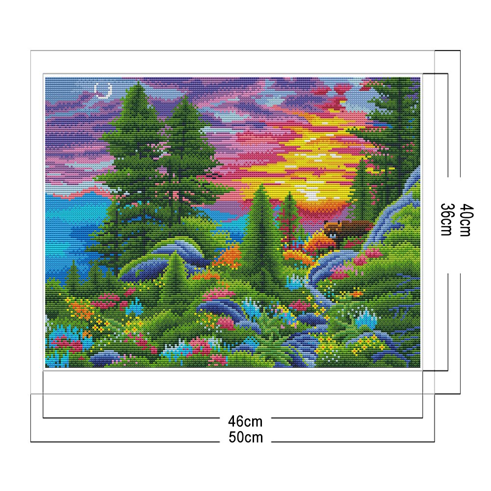 11CT Stamped Cross Stitch Sunset Forest(40*50CM)