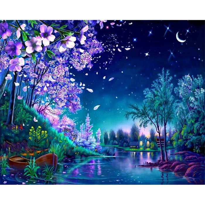 Night Scene Hand Painted Canvas Oil Art Picture Craft Home Wall