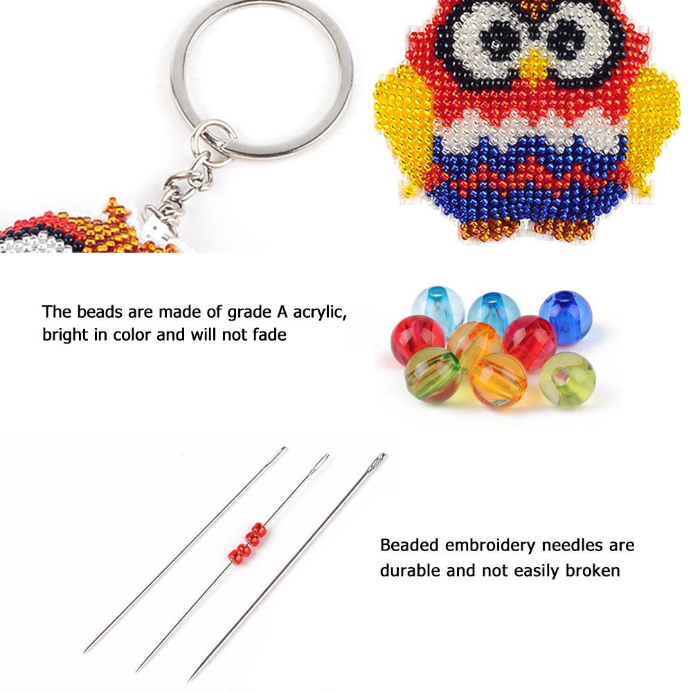 Blue Pig Threads Stamped Beads Cross Stitch Keychain
