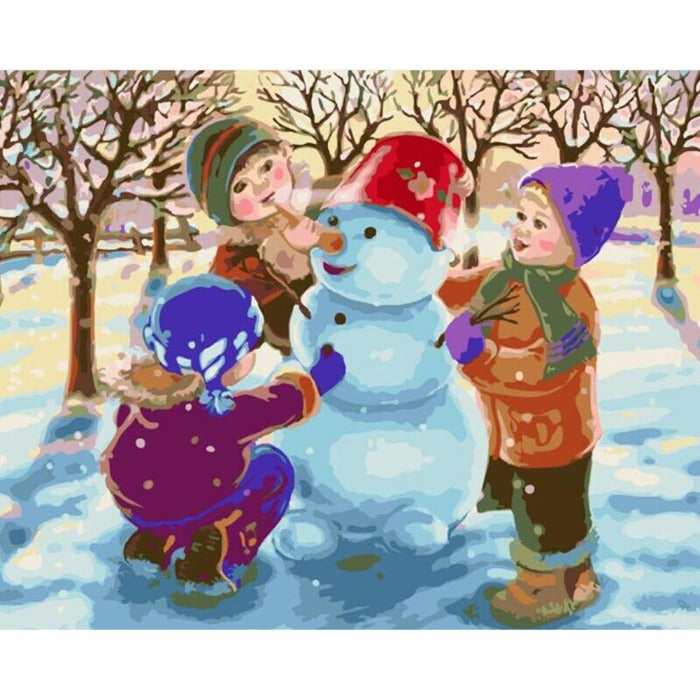 Painting By Numbers Make Snowman DIY Hand Painted Oil Drawing