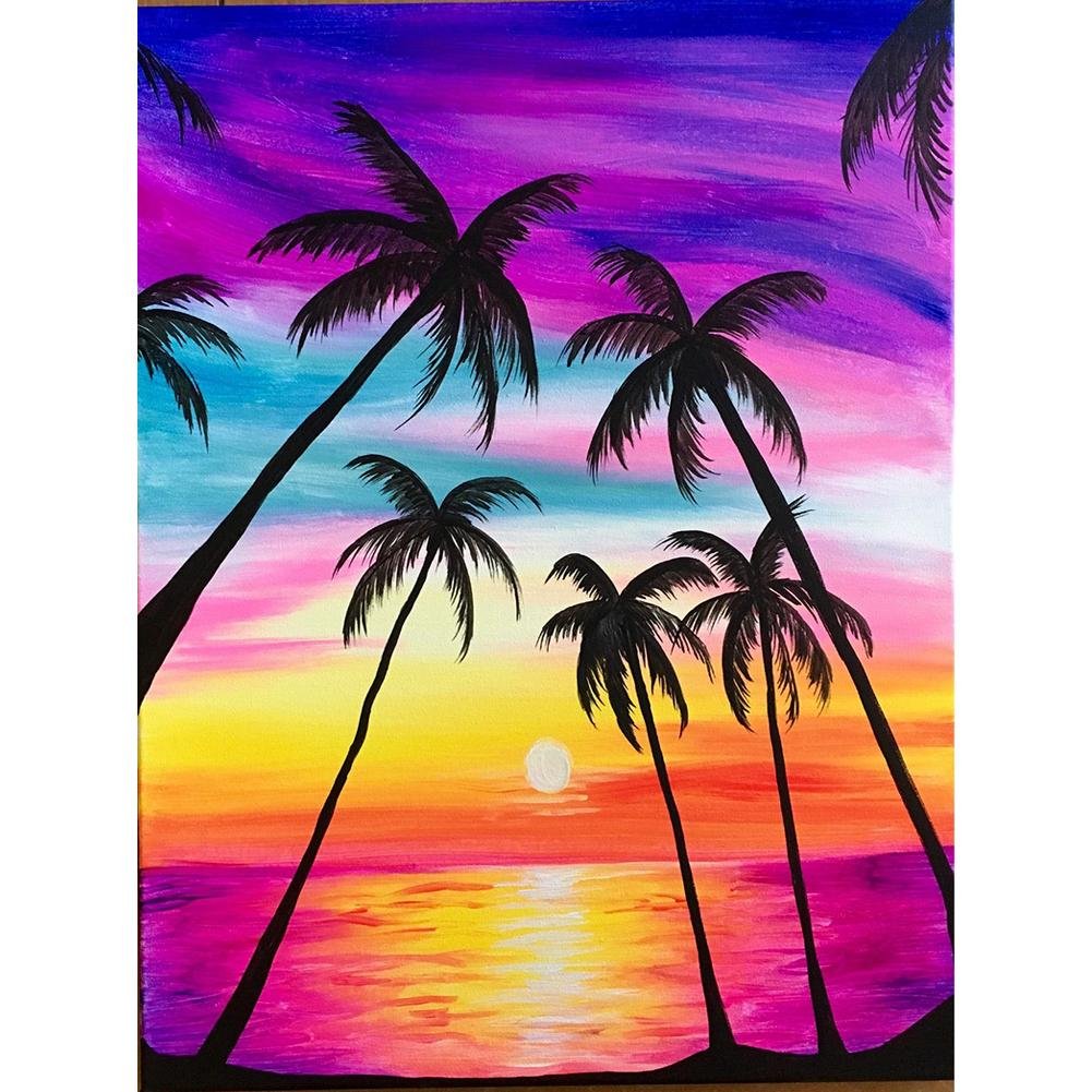 5D Diy Diamond Painting Kit Full Round Beads Beach at Dusk