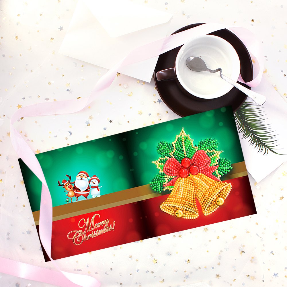 Cartão de felicitações DIY com pintura de diamante - Sino de Natal
