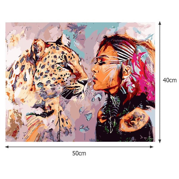 DIY Digital Oil Painting By Numbers Kits Beauty and Tiger Canvas Acrylic Color Drawing Picture