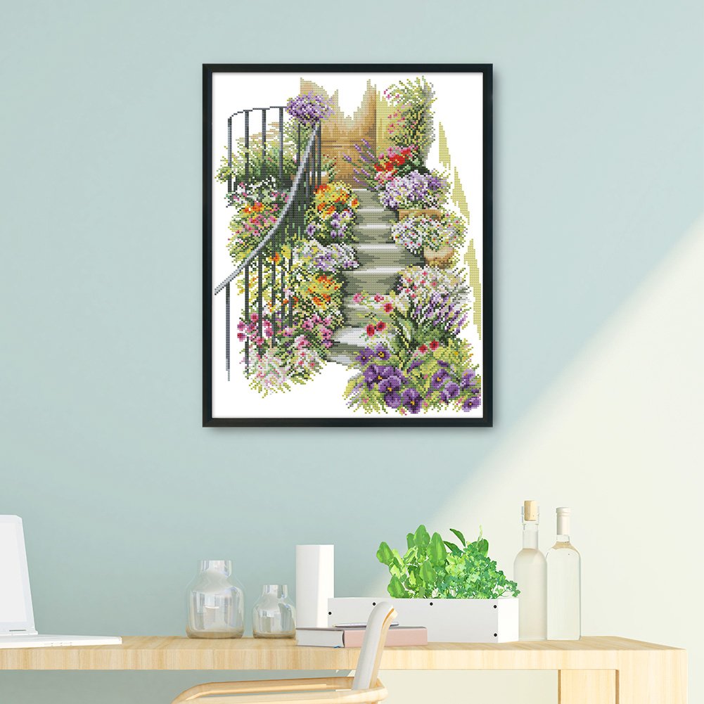 14ct Stamped Cross Stitch - Flowers Stairs (33*45cm)