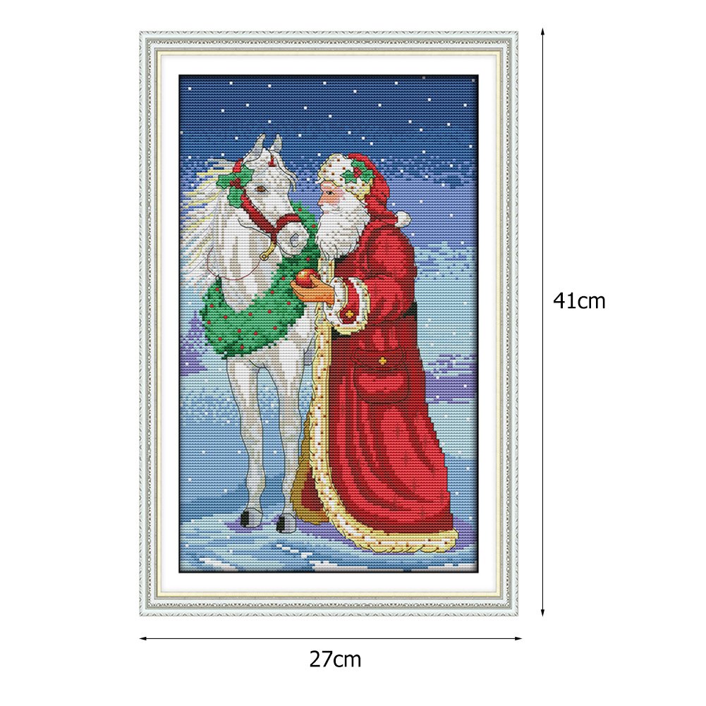 Ponto cruz estampado 14ct - Papai Noel e Cavalo (27*41cm)
