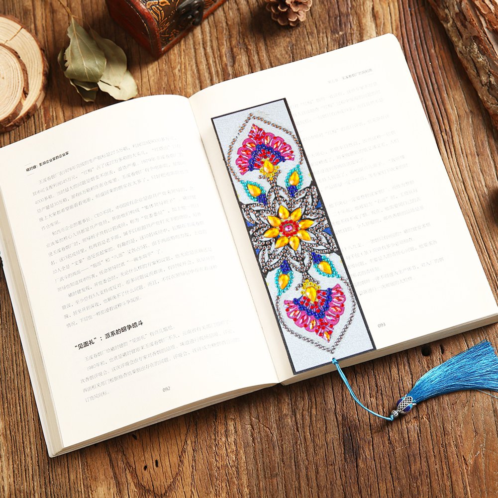 Mandolin Flowers Diamond Painting Bookmark DIY Leather Tassel Book Marks