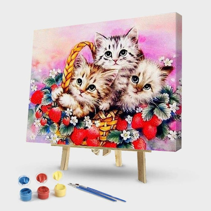 Painting By Numbers Kit DIY Strawberry Cats Oil Art Picture Craft Home Wall Decor