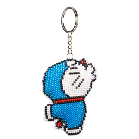 Doraemon Cartoon Stamped Beads Cross Stitch Keychain