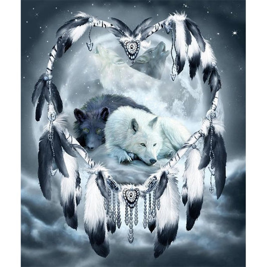 5D Diamond Painting Tree of Life Wolf Dream Catcher Kit