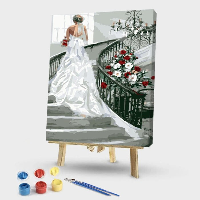 Bride in the Stairs Oil Painting Picture By Numbers Canvas Drawing Colorful Paint