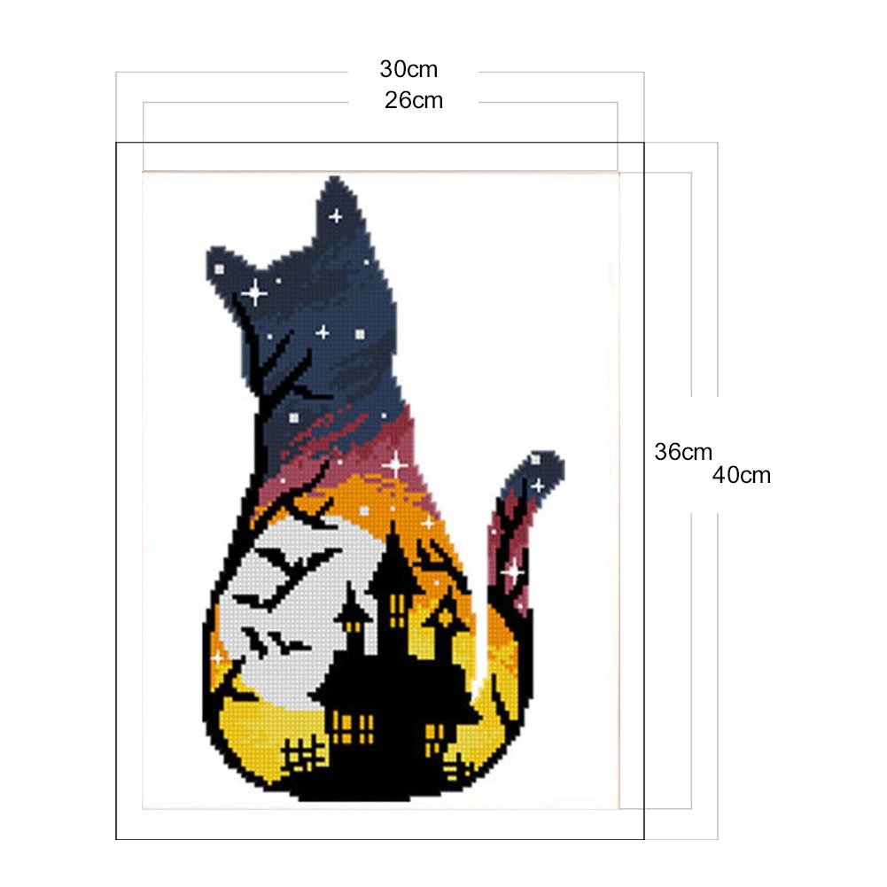 Ponto cruz estampado 11 ct - gato de Halloween (30*40 cm)