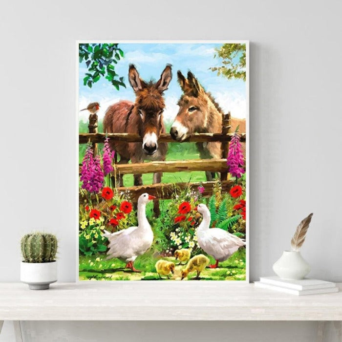 Painting By Numbers Kit DIY Donkeys Hand Painted Canvas Oil Art Picture