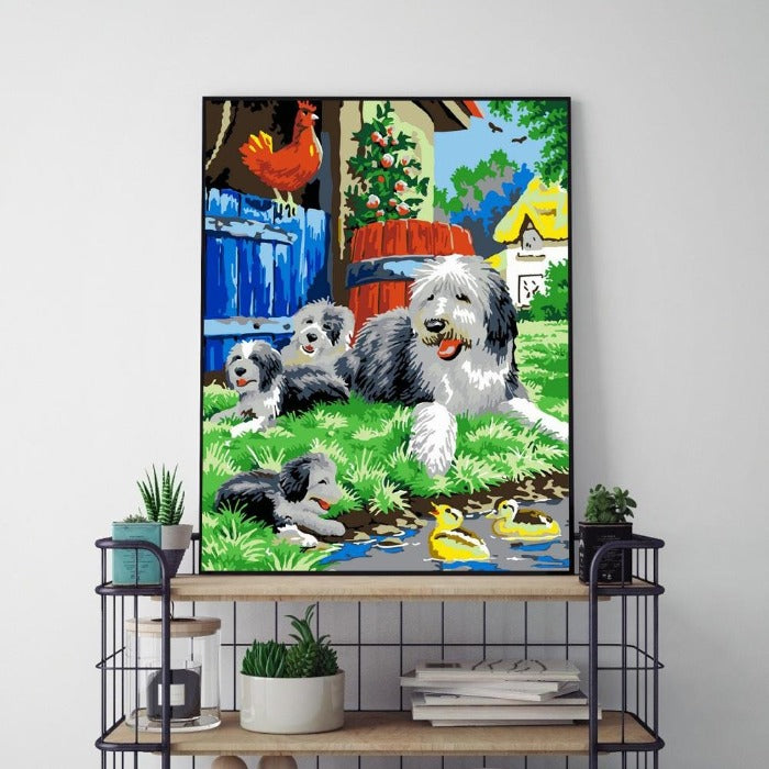 Dogs Family Painting By Numbers Kit Hand Painted Canvas Digital Oil Art Picture 