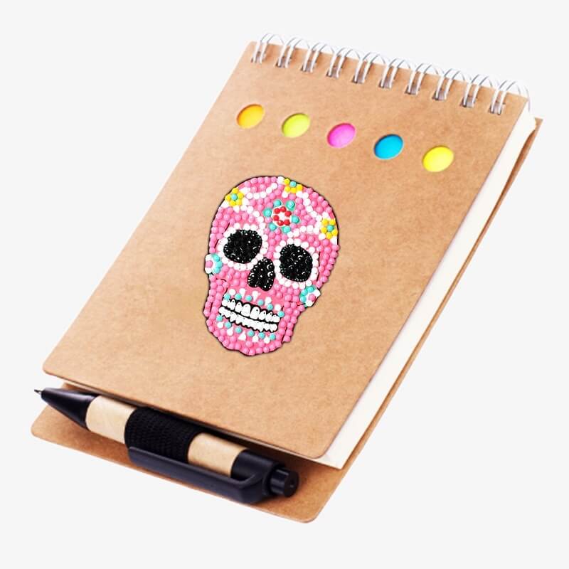 5d diy diamond painting pink colorful skull notebook sticker