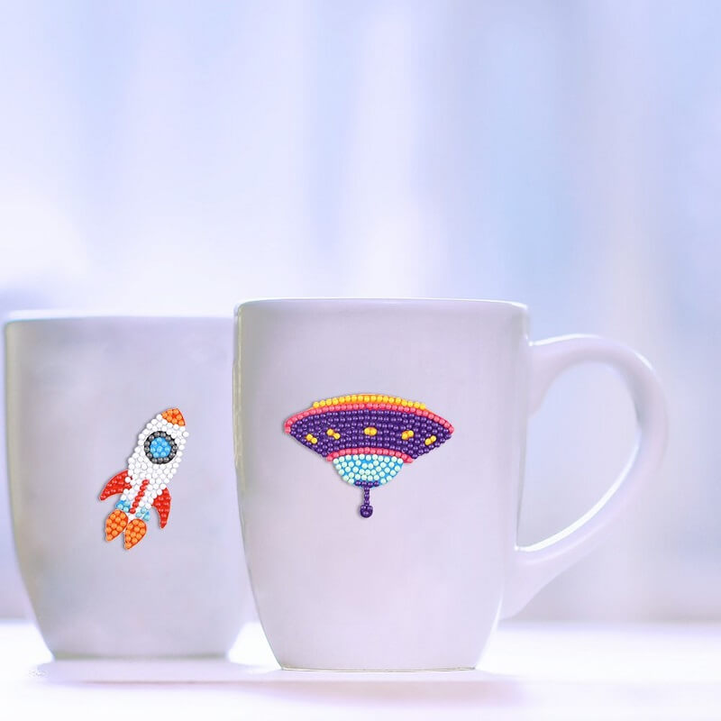 diy space ship & rocket diamond painting stickers on cups
