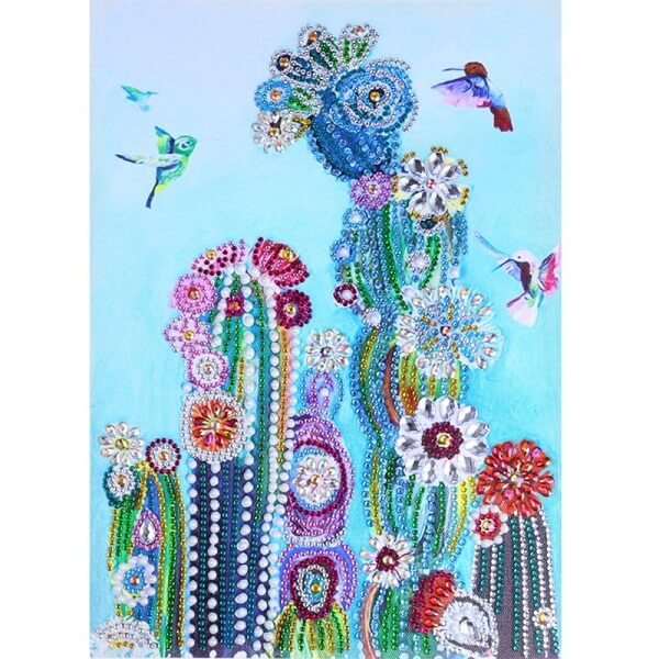 5d irregular diamond painting cactus birds mosaic wall art picture