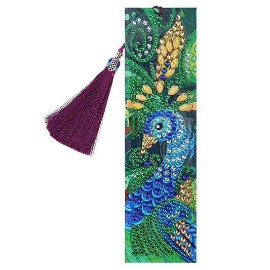 5d peacock diamond painting bookmark with drawing tools