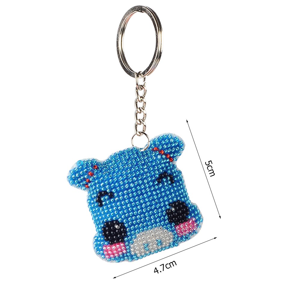 Blue Pig Threads Stamped Beads Cross Stitch Keychain