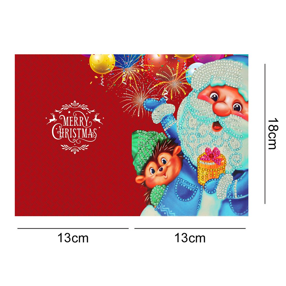 Cartão de felicitações com pintura de diamante faça você mesmo - Papai Noel e Macaco