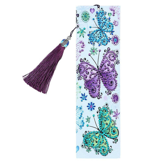 DIY Butterfly Special Shaped Diamond Painting Leather Bookmark with Tassel