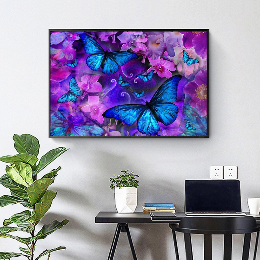 Pintura de diamantes - Ronda completa - Flor Mariposa F