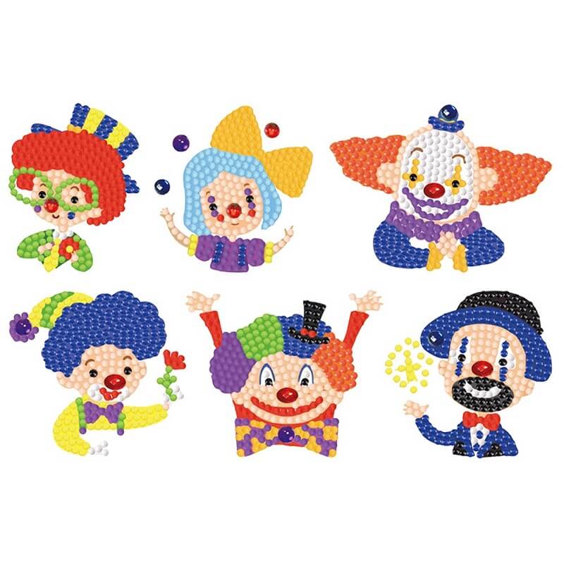 6 pieces funny clowns 5d diamond painting stickers kit