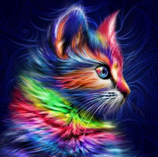 Pintura Diamante - Redondo Completo - Gato Colorido A