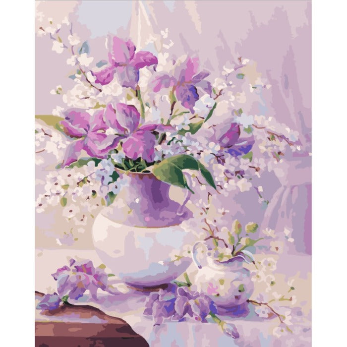 Paint By Number Oil Painting Purple White Flower (40*50cm)