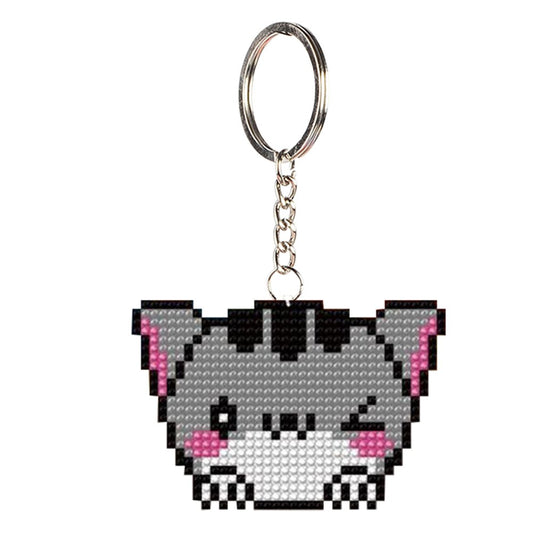 Stamped Beads Cross Stitch Keychain Cat 