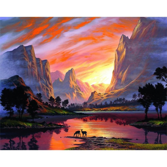 Mountain Sunset Hand Painted Canvas Oil Art Picture Craft Home Wall Decor